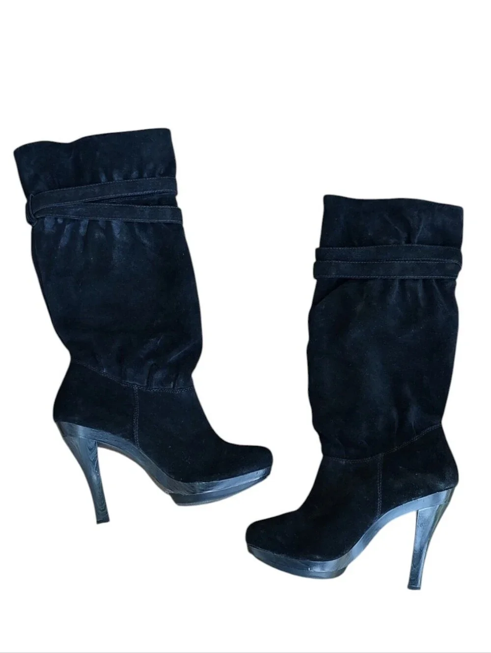 Michael Kors Black Suede Leather Slouchy Mid-Calf Heeled Boots
